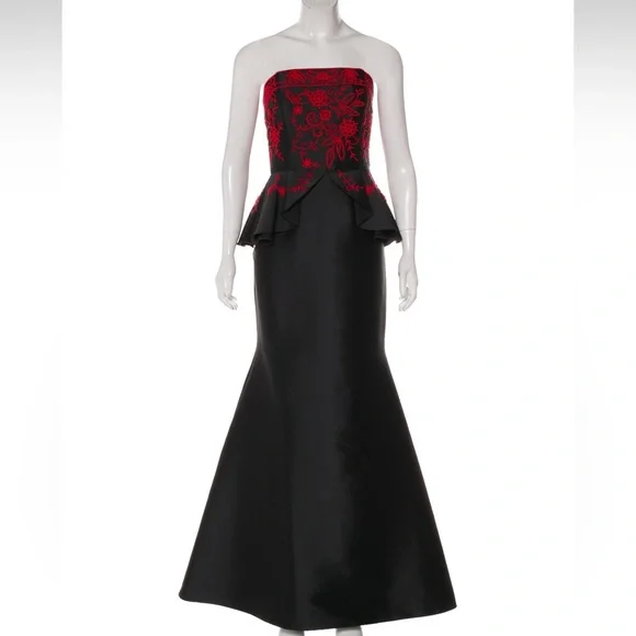 beach dress for women modest Mac Duggal - Beige Embroidered Peplum Top With Chiffon Skirt Gown main image 1